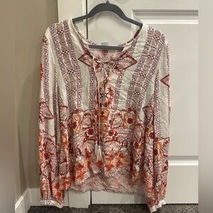 Somedays Lovin White and Cream boho Tie Front Blouse|size small